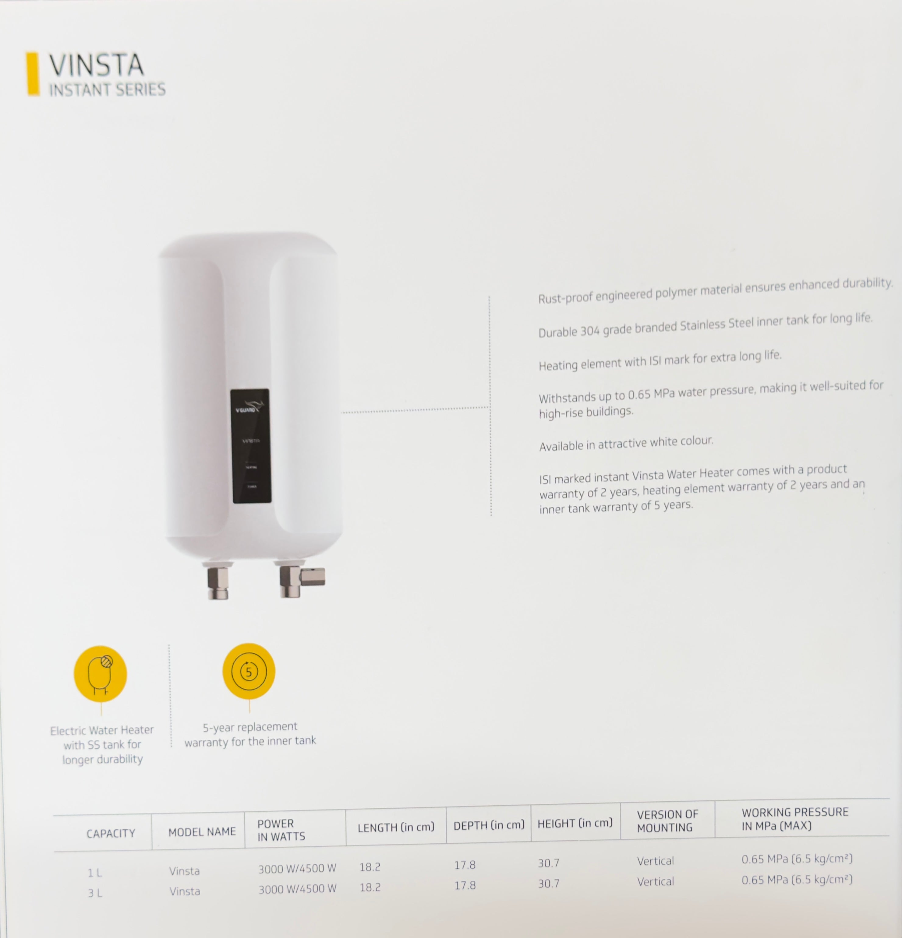 VINSTA 3L INSTANT WATER HEATER